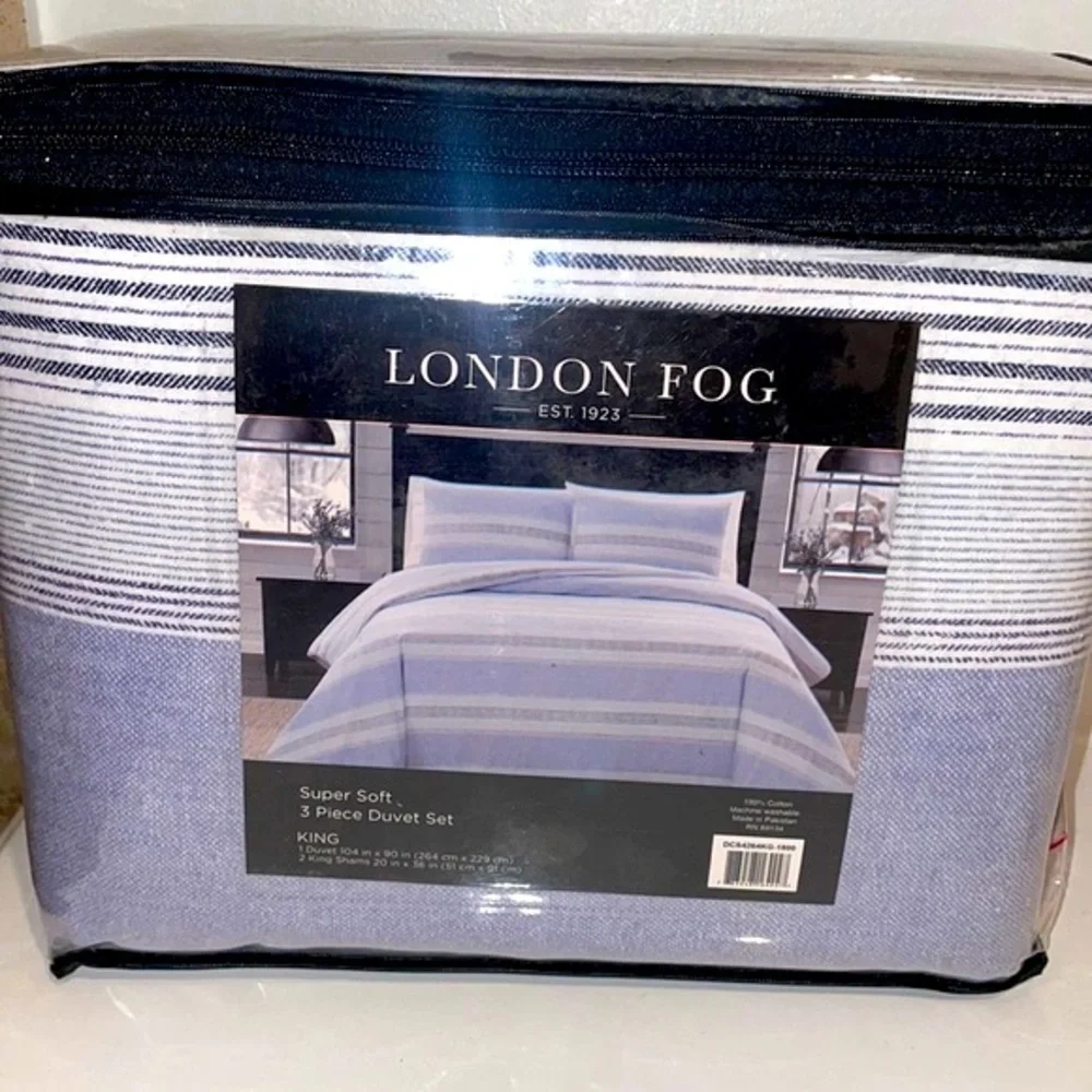 London Fog King 3pc Duvet Set NWT